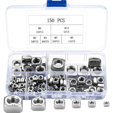 Lot de 150 écrous carrés en acier inoxydable M3 M4 M5 M6 M8 M10, écrous encastrés pour fixation de meubles en bois (1/5)