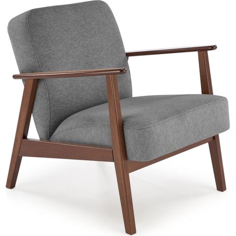 Sillón Houston 2116, Gris + Nogal, 77x65x77cm, Tapiz, Patas: Madera, 0 (1/2)