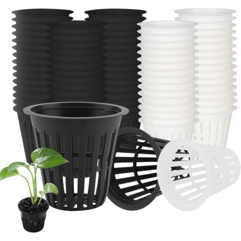 60 Pcs Panier Hydroponique, Réutilisable Panier Hydroponie pour Culture Hydroponique Aéroponique Plantation de Fleurs Jardinage (Noir & Blanc) (1/5)