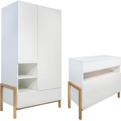 Commode 3 tiroirs et armoire 2 portes 1 tiroir Kocot Kids Victor - Blanc et Chêne (1/5)