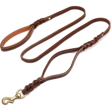 Laisse-moi reformuler : Laisse de dressage en cuir robuste pour chien, double poignées, poignée de circulation rembourrée (1/5)