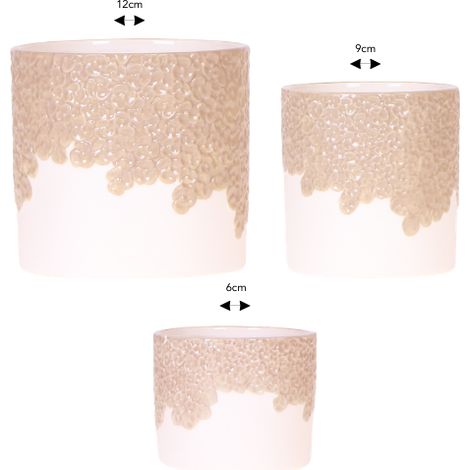 Lot de 3 Cache-pots Décoratifs avec Relief Couleur Sable 6 cm, 9 cm et 12 cm - PANGIVO (1/5)