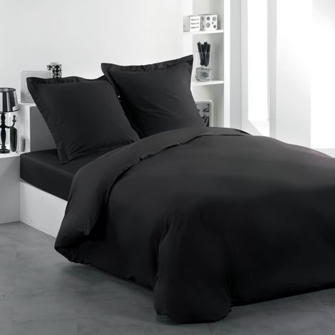 Housse de couette 220 x 240 cm + 2 taies coton 57 fils Noir