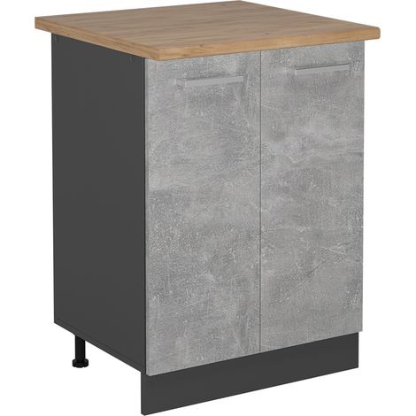 Mueble bajo de cocina R-Line, Hormigón, 60 cm , ET Roble, Vicco (1/5)