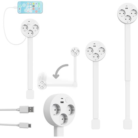 Bloc multiprises 3 prises 10A avec 2 Ports USB – Interrupteur ON/OFF – Câble 47 - 67 cm (1/5)