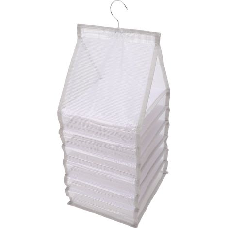 Étagère suspendue pliable à 6 niveaux pour vêtements, avec crochets robustes, idéale pour serviettes, pulls et jeans. Bordure grise à grilles. (1/5)