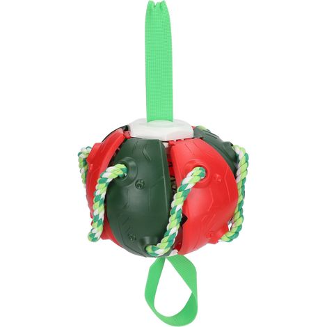 Disque volant interactif pour chien - Ballon de football avec lanières rouge et vert - Jouet extérieur amusant (1/5)