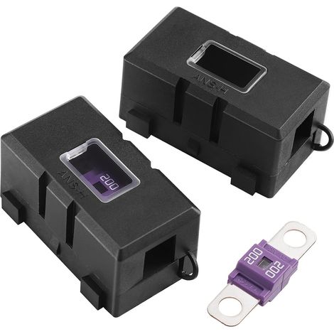 Kit de 2 Porte-fusibles MIDI avec 3 Fusibles MIDI 200A, 12V/24V/48V DC pour Camping-car, Bateau et Systèmes solaires (1/5)