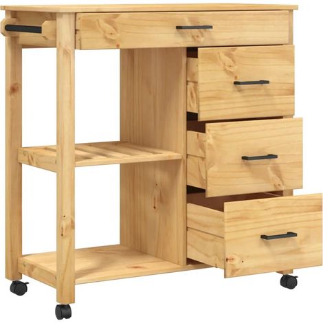 vidaXL Küchenwagen MONZA aus massivem Holz 84x40x90 cm
