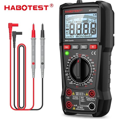 Multimètre numérique HABOTEST HT135D, 4000 valeurs efficaces vraies - Mesure manuelle, tension, courant, capacité, test NCV, CAT IV 600 V (1/5)