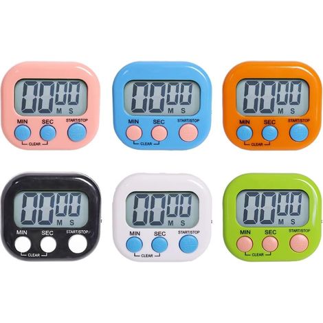 6 Pièces Minuteur de Cuisine Magnétique, Chronometre avec Grand Écran LCD, Chronomètre Minuterie Aimanté, Timer Enfant pour Cuisine, pour Cuisine, étudier,Gymnase(6 Couleur) (1/5)