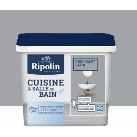 Ripolin – Peinture laque cuisine et salle de bain – Gris galet 0,75 L – Effet perlant pour pièces humides – Très lessivable