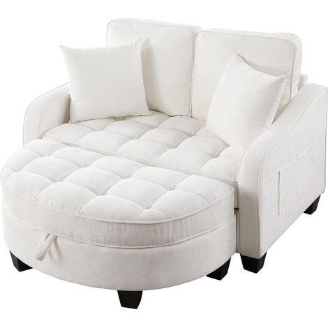 Canapé 2-en-1 convertible avec coffre de rangement en eucalyptus beige pour petits espaces (1/5)