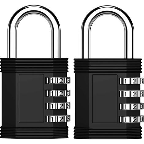 Candados para taquillas con código, candado de combinación impermeable de 4 dígitos para gimnasio, taquilla escolar, valla, caja de herramientas, puerta (paquete de 2, negro) (1/5)