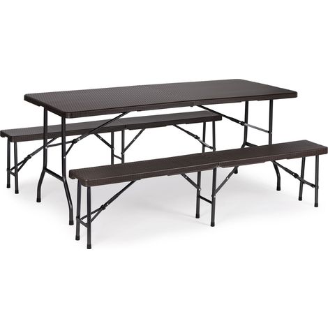 Tavolo da catering 180 cm + 2 panche Set per banchetti in rattan ModernHome