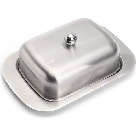 Beurrier en acier inoxydable, beurrier en métal avec couvercle, cloche à beurre beurrier refroidisseur à beurre Boîte à beurre argent, 12,2 x 18,5 x 6,8 cm-Fei Yu (1/5)