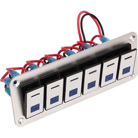 Panneau 6 interrupteurs à bascule 12V 24V LED bleue étanche SPST marche arrêt pré-câblé pour bateau camion 4x4 (1/5)