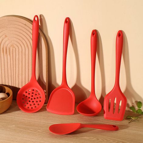 Ensemble de 5 ustensiles de cuisine en silicone-rouge, résistants à la chaleur, antiadhésifs et lavables au lave-vaisselle, pour toute poêle de cuisson (1/5)