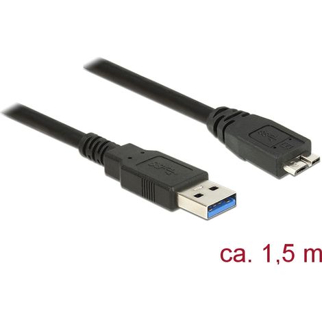 Delock Cable USB 3.0 Tipo-A macho  USB 3.0 Tipo Micro-B macho de 1,5 m negro