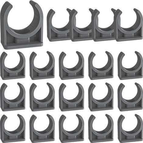 20 Colliers de tuyau, Support en U, PVC gris, Fixation robuste, Tuyaux 40mm, Intérieur extérieur (1/5)