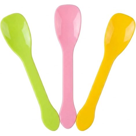 Lot de 150 cuillères à glace en plastique, petites cuillères à dessert colorées, cuillères à glace jetables pour fêtes, gâteaux et desserts, vert, rose, jaune, 3 paquets de 50 pièces (1/5)