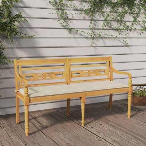 vidaXL Banco Batavia cojín color crema madera maciza de teca 150 cm (1/5)