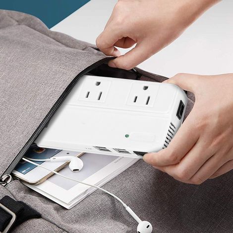 Convertisseur de puissance pour voiture 200 W, DC 12 V vers AC 220 V-240 V, avec 4 interfaces USB et 3 prises. (1/5)