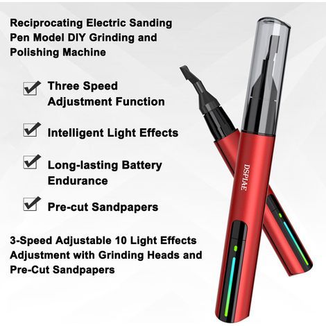 DSPIAE Reciprocating Electric Sanding Pen, DIY Model, Grinding and Polishing Machine, 3 Adjustable Speeds, 10 Light Effects, Pre-cut Sanding Heads (1/5)
