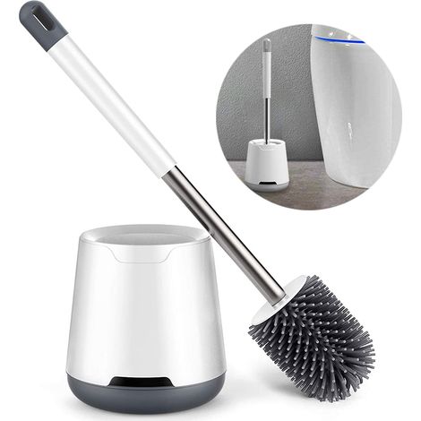 1 Ensemble brosse WC, poignée aluminium, support mural ou sur pied, salle de bain (1/5)