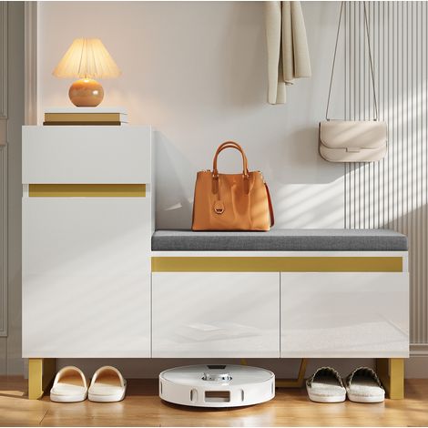 MEUBLIV Mueble zapatero de entrada negro 120x35x85 cm con banco acolchado y almacenamiento (1/5)