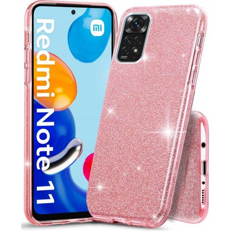 Funda con purpurina rosa brillante para Redmi Note 11 11s + cristal