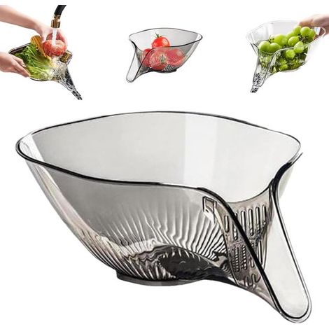 Panier égouttoir multifonction avec entonnoir, passoire en plastique pour évier, nouilles, fruits et légumes, rangement pratique, gris (1/5)