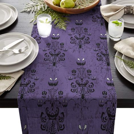 Chemin de table d'Halloween, décoration en tissu pour mariage, anniversaire, baby shower, 33 x 178 cm, motif maison hantée