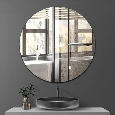 1 Miroir Rond 40cm, Verre Adhésif Sans Cadre, Bord Lisse, Pour Salle De Bain Chambre Salon