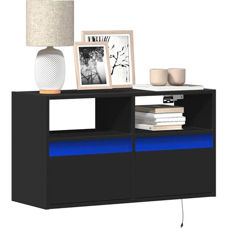 vidaXL Meuble TV mural avec lumières LED noir 80x31x45 cm (1/5)