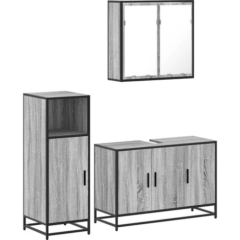 Maison Exclusive - 3-tlg. Badmöbel-Set Grau Sonoma Holzwerkstoff