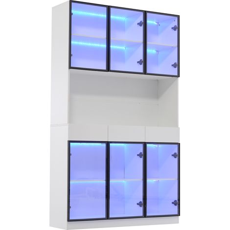 CAIziVitrine 200cm blanche LED porte noire rangement salon chambre bureau