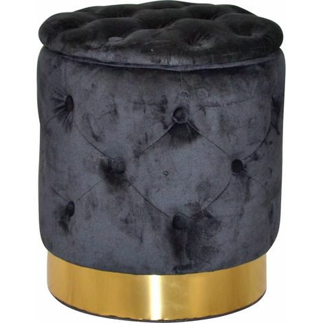 Reposapiés otomano con base con detalles dorados y compartimento de almacenamiento de tela negra TABO05017 (1/2)
