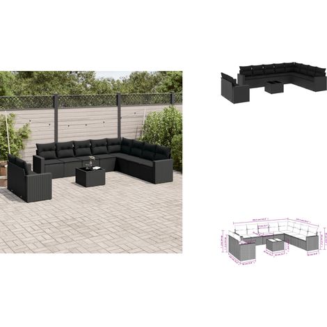 11-tlg. Garten-Sofagarnitur mit Kissen Schwarz Poly Rattan - Gartenmöbel - Outdoor Möbel - Rattan Sofa - Lounge Set - Esstisch (1/3)