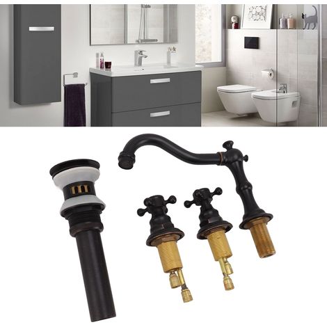 Robinet de salle de bain/cuisine à double interrupteur, style européen, tout en cuivre, pouvant être installé avec des tuyaux d'eau chaude et froide séparés, robinet de style rétro, robinet de lavabo, (1/5)
