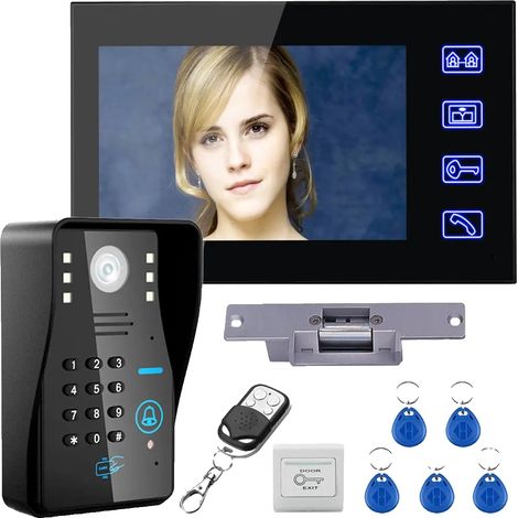 Interphone vidéo à touche, écran LCD de 7 pouces, contrôle d'accès RFID, vision nocturne (1/5)
