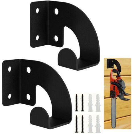 Set of 2 Heavy Duty Chainsaw Wall Mount - Chainsaw Holder for Garden, Garage, Workshop, Black Metal (1/5)