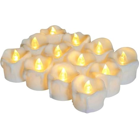 Velas de té a batería, 12 LED sin llama con efecto parpadeante, blanco cálido, para Navidad, Halloween y bodas
