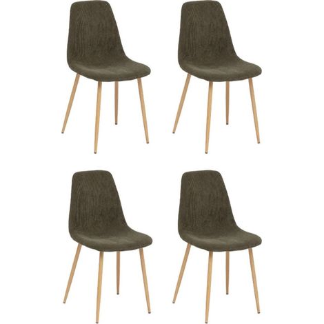Lot de 4 Chaises Velours Côtelé "Roka" 87cm Kaki (1/4)