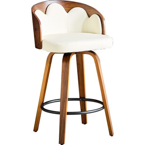 Lot de 2 tabourets de bar en bois courbé avec dossier fleur, assise en cuir PU, repose-pieds métal (1/5)