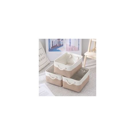 Boîte pliable en corde de coton blanc et kaki, rangement pour jouets et vêtements (1/5)