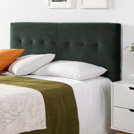 Testiera Rivestita Napoles 160x100 cm Verde, Velluto, Gambe di Legno, Kit Montaggio Incluso