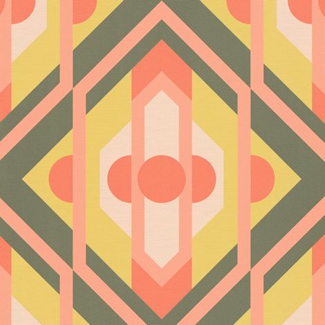 Retro wallpaper wall Profhome 395313 hot embossed non-woven wallpaper slightly textured with geometric shapes matt green orange brown lemon yellow green beige 4,5 m2