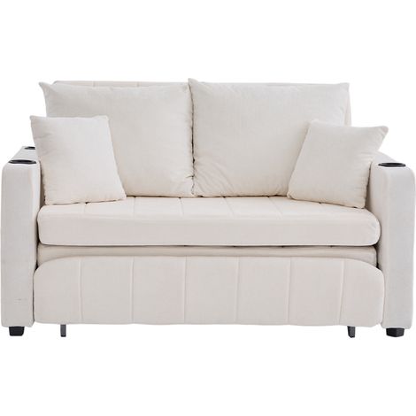 Canapé-lit convertible en tissu beige, compact et confortable, avec 4 coussins et ouverture facile, idéal pour petit salon ou studio, de CHICFURN (1/5)