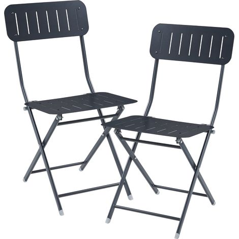 Juego de 2 sillas plegables de exterior para jardín camping y terraza acero negro 030009653 (1/5)
